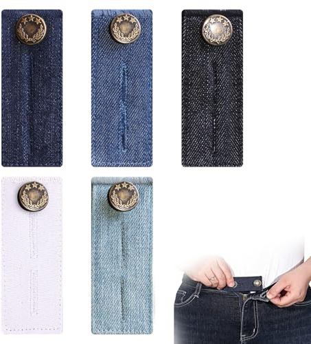 Aihoom 5pcs Rallonge Bouton Pantalon, Elargisseur Réglable pour Taille, Extensions de Boutons élastiques pour Pantalons de Maternité, Jeans, Hommes et Femmes