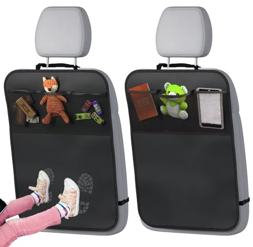 VAGCARS 2 pezzi di protezione posteriore per seggiolino auto per bambini, protezione per schienale auto Oxford con tasche e fibbie regolabili, organizer impermeabile adatto per la maggior parte dei