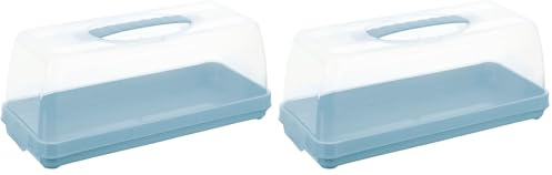 keeeper Boîte de transport à gâteaux pour gâteaux marbrés et gâteaux en boîte, Avec poignée, 36 x 15 x 15 cm, Alessio, Bleu (Nordic Blue) (Lot de 2)