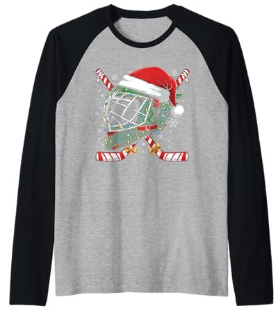Casque de Hockey sur Glace de Noël pour Hommes, garçons, Enfants, Adolescents Manche Raglan