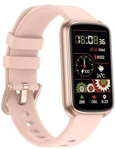 Runlio Fitness Trackers, 1.47 Inch Fitness Watch, Touchscreen Smart Watch with Thin Smartband Design, 5ATM Waterproof Pedometer Step Counter Watch, SPO2 Heart Rate Monitor for Android/iOS,light red