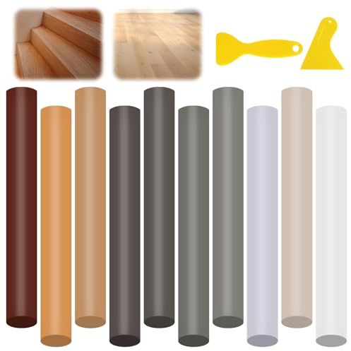 10PCS Wax Filler Wood Repair Sticks with Scraper, Wood Repair Kit for Surface Restoration Scratch Filling, Brown & Gray Tones for Furniture Floors Doors & Other Wooden Furniture Restoration