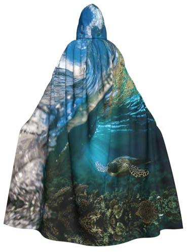 YQxwJL Cape longue à capuche avec imprimé tortue flottante sous l'eau pour cosplay, Noël, carnaval, fête costumée