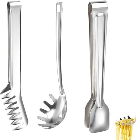 3 pinzas para pasta de acero inoxidable, pinzas para espaguetis, cucharas de pasta, cucharas de pasta, ideales para platos de pasta, duraderos e inoxidables
