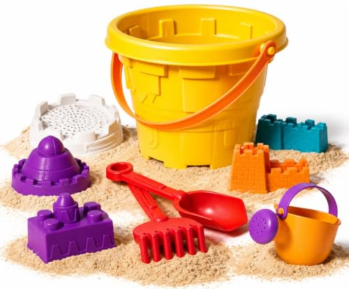 TK Gruppe Timo Klingler Juego de juguetes de arena – Juguete para caja de arena – con diferentes formas, colador, rastrillo, pala para caja de arena y moldes de arena para niños y niñas (11 piezas)