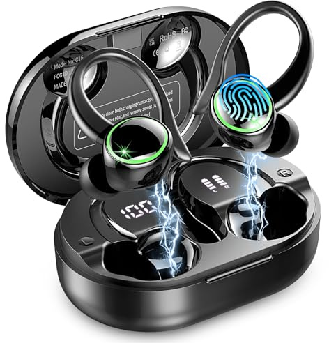 Cuffie Bluetooth 5.4 Sport, 2026 Auricolari Bluetooth con 6D Bass Stereo, 50 Ore Cuffie In Ear Cancellazione Rumore ENC e 4 HD Mics, HiFi Cuffiette LED Display, IP7 Impermeabile Cuffie Senza Fili