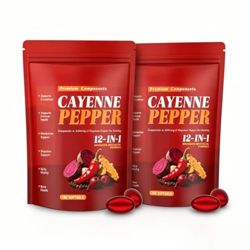 Cayennepeppar, med vitaminer D3, K2 & E, hagtornsrödbeta gurkmejablandning, stödjer cirkulationen, 180 counts,2PCS