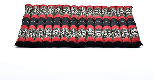 Leewadee colchoneta de meditación Zabuton – Cojín de suelo cuadrado, asiento tailandés de yoga hecho de kapok, 70 x 70 cm, Negro Rojo