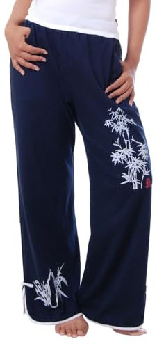 Damen Asia China Yoga,Tai Chi & Meditations Hose Baumwolle Blau S/M