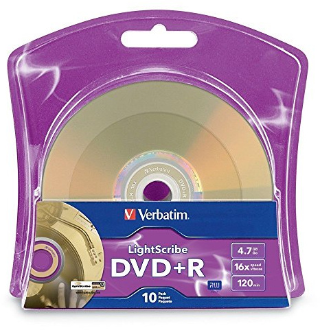 Verbatim LightScribe 10pk DVD+R Blank Media - Laser Etch Prints Direct to Disc (96943) - 4.7GB/120min