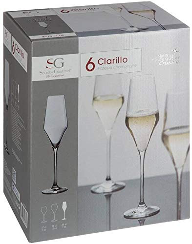 SECRET DE GOURMET Lot de 6 Flûtes à Champagne Clarillo en Verre Cristallin de 22 cl
