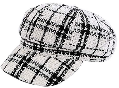 CHENNUO Skärmmössa dam vinter Newsboy-keps basker ballongmössa målarhatt med skylt, Weiß, M,56/59 cm
