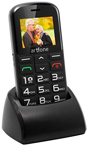 artfone CS182 Seniorenhandy ohne Vertrag mit großen Tasten Dual SIM GSM Handy mit SOS Notruftaste Type-C Ladestation und Kamera Mobiltelefon 1,8 Zoll 1800mAh Akku Lange Standby-Zeit Schwarz