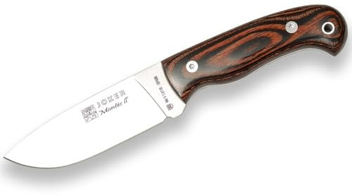Joker Cuchillo de Caza Montés II CR58 con Mango Stamina, Hoja de 11 cm, con Funda de Cuero Color marrón, Herramienta de Pesca, Caza, Camping y Senderismo
