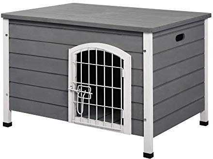 PawHut Hundehütte Hundehaus mit Tür Hundebox Gitterbox TransportKäfig für Katzen Hasen Outdoor wasserdicht Grau Tanne 80 x 55 x 53,5 cm