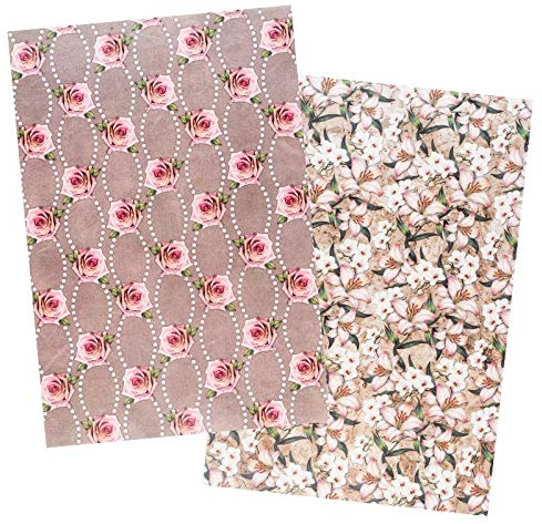 Ideen mit Herz 2 ark rispapper | Ädelt decoupage-papper | DIN A4 | 2 olika mönster | vintage, jul och mycket mer (blommor 17)