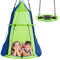 RELAX4LIFE Ø100 cm Nestschaukel mit Zelt, Gartenschaukel mit Tür & Fenster, Höhenverstellbares Hängezelt, bis 150 kg belastbar, Kinderschaukel für Indoor & Outdoor, für Kinder & Erwachsene (Grün)