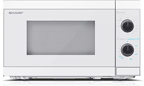 SHARP YC-MG01EC Microondas Con Grill de 20 Litros, control Manual, microondas: 800 W, grill: 1000 W, 5 niveles de potencia, plato giratorio, Color nlanco/crista.