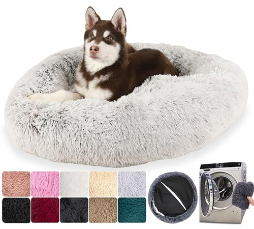 Cane rotondo sfoderabile, cuscino cane gatto lavabile, letto per cani di grandi dimensioni, ortopedico, soffice e confortevole (S:50 cm, grigio)