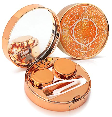 ofone Contact Lens Case, Bling Stars Colored Contacts Travel Cases with Remover Tool, Tweezers & Mirror, Contact Lenses Holder Container Storage Kit for Women and Girls (Orange)