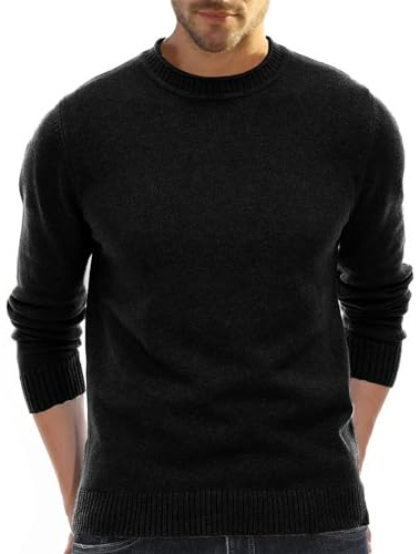 Aotoyou Homme Pull Homme Pull en Maille Fine à Col Rond Pullover Manches Longues Tissu Doux Noir XL