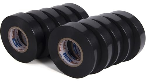 ADHES Electrical Tape - Black Insulation Tape, Strong Adhesive, 19mm x 20m, Pack of 10 Rolls