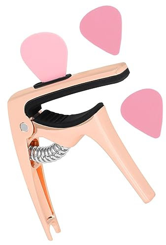 Vaguelly Capotasto Per Chitarra e Ukulele Con Clip Accordatore e Plettri Leggero Portatile Facile Da Usare e Protezione Per Collo e Cordes