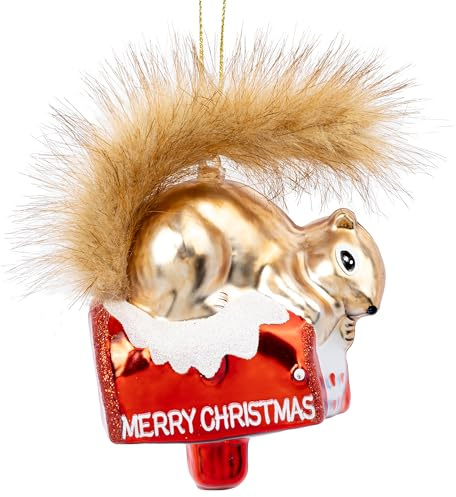 SIKORA Eichhörnchen auf Postbox besondere Weihnachtskugel Glas Christbaumschmuck Deko Figur Weihnachten Anhänger Ornament - Trend Line - BS621