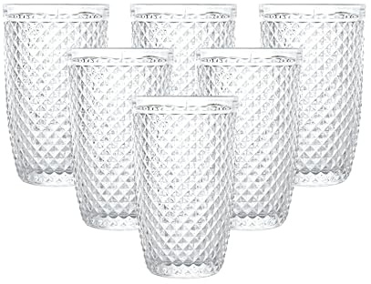 simpa Lucent Embossed Diamond Pattern Drinking Glasses 425ml Set of 6