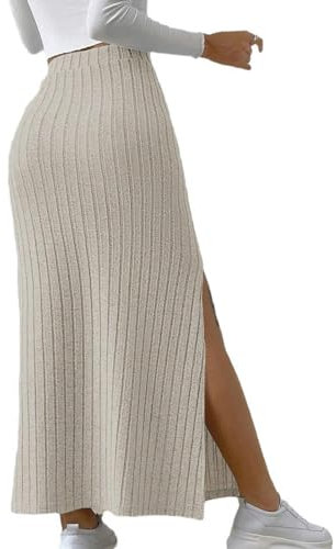 Frühling und Sommer, hohe Taille, seitlicher Schlitz, schmaler Strickrock für Damen, Hakama-Aprikose-L