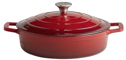 APS 88304 Bräter mit Deckel 5 STARS, Gusseisen, induktionsgeeignet, ofenfest, inkl. Deckelhalter, Ø 28 cm, 3 Liter, rot
