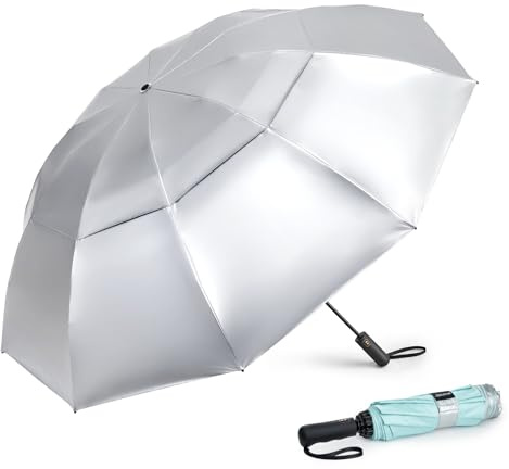 G4Free 46 Inch Inverted Small Travel Umbrella Compact, Reverse UPF 50+ UV Protection Umbrella 10 Ribs Windproof for Rain Double Canopy with Vent Automatic Open Close