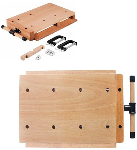 WORDFUN Tragbare Hobelbank, Schraubstock, WerkbankMobil Tragbar Aus Buchenholz, Holzwerkbank, 4 Begrenzungsblöcke, 2 G-Klemmen, Schneiden, Polieren, Schleifen, Gravieren, Bearbeiten, Befestigen