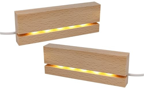 JOJOCY Base di visualizzazione rettangolare in legno a LED, colore caldo, supporto luminoso in legno per targa acrilica spessa 3 mm, lastra in vetro e resina (giallo, 2)