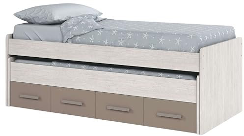 Miroytengo Cama Nido Doble Juvenil Cama con Cajones Color Blanco Alpes y Marrón Basalto Melamina 190x90 cm