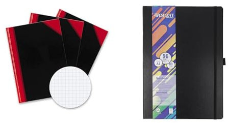 Bantex Notizbuch A4 kariert, 192 Seiten, 70 g/m², Hardcover, schwarz, 3 Stück & Westcott Notizbuch DIN A4 kariert | 192 Seiten im edlen Hardcover-Einband