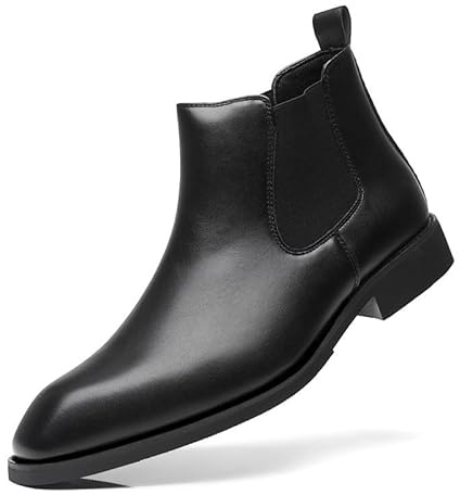 SANNAX Men Chelsea Boot Formal Business Uniform Dress Shoes Fashion Ankle Boots Slip on, Black 49, 9.5UK