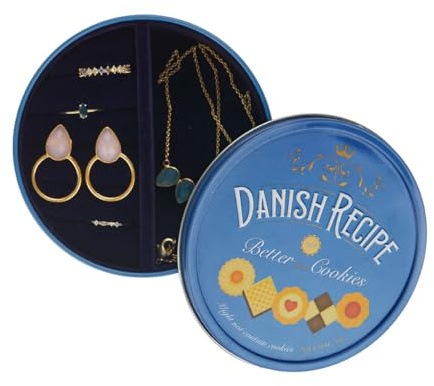 Balvi Caja joyero Danish Coockies Color Azul Simula una Caja de Galletas Lata/Terciopelo