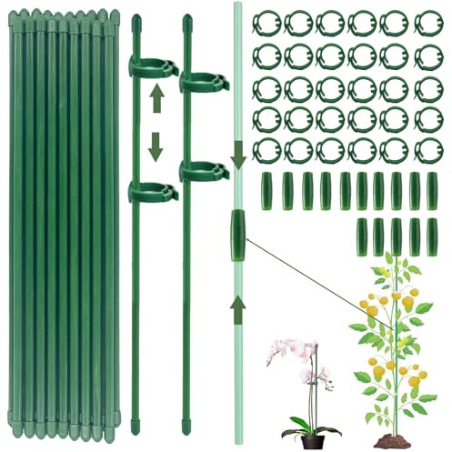 Bastoncini per Vasi, 20 Pezzi Supporto per Piante Stabilizzare, Viene Fornito con 30 Moschettoni con 15 Tubi di Srolunga, Stecche e Sostegni Orchidea, Tutori per Piante (105 PCS)