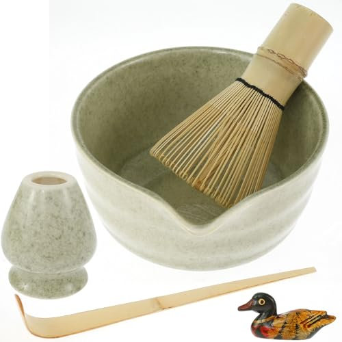 Matcha Besen 5-Teiliges Set Matcha Schneebesen mit Matcha Besen Halter Keramik Traditionelle Schaufel Matcha Whisk Set für Japanische Handarbeit (Dunkelgrün)