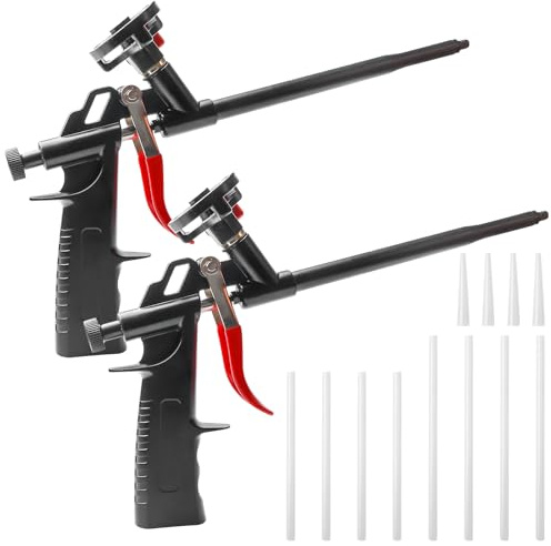 Behogan 2 pistolas de espuma de construcción, pistola de espuma resistente para espumas de poliuretano con 12 tubos de extensión, pistola de espuma de metal para rellenar y sellar, pistola de espuma