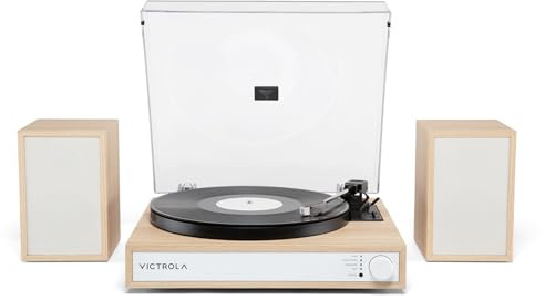 Victrola Harmony - Sistema de Tocadiscos Bluetooth - Reproductor de Discos de Vinilo de 3 velocidades, Altavoces estéreo, Audio Technica ATN3600L, Entrada y Salida Bluetooth (Natural)