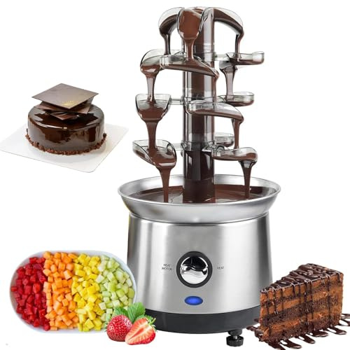 Chokladfontän, rostfritt stål elektrisk 4-nivåers avtagbar maskin, 1,1 kg kapacitet för dipp, fondue, nacho-ost, jordgubbar, äppelkilar