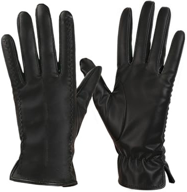 ZEMINRI Leather Gloves Winter Black Ladies Leather Driving Gloves PU Leathers Fleece Lining Touchscreen Warm Womens Driving Glove Windproof Thermal Thick Elegant for Daily Outdoor Work (Black)