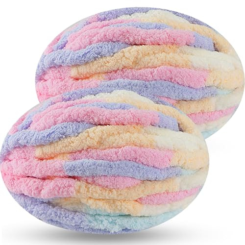 DISDADA Chunky Yarn for Hand Knitting 2 × 250g, Fluffy Thick Jumbo Wool Yarn Blanket (Marshmallow Color)