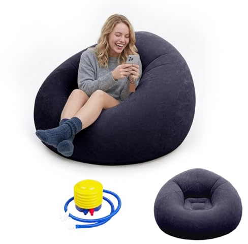 Umllpet aufblasbarer Bean Bag Sessel 105x105x60cm bis 150kg aus dickwandigem wasserfestem PVC, inklusive Handluftpumpe platzsparender Lazy Sofa für Innen Garten Camping Kinder und Erwachsene