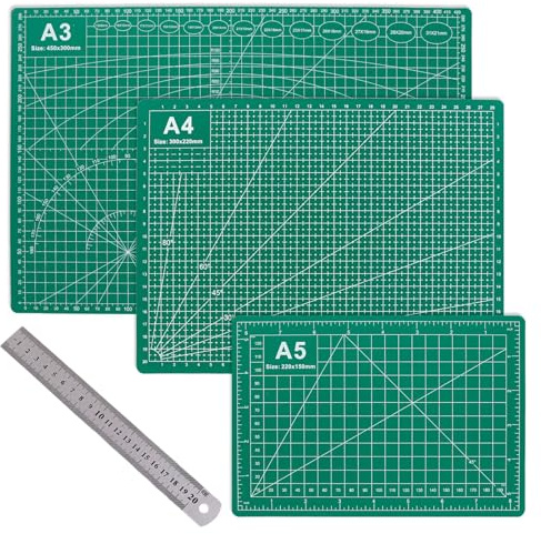 4 PCS A3/A4/A5 Self Healing Cutting Mat Set, Craft Cutting Mat with 20cm Ruler,Precision Tool for Sewing Quilting and Paper Crafts