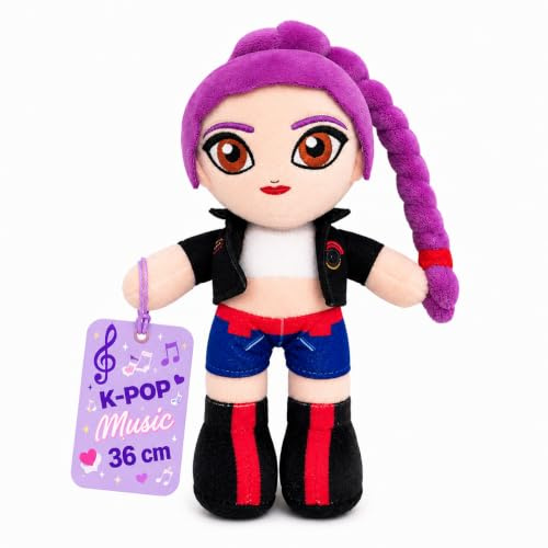 Grupo Moya – K-Pop Rumi plysch 36 cm, mjuk tygdocka med broderade detaljer, plyschleksak samlarobjekt inspirerad av koreansk musik, present till fans K-Pop. Officiell koreansk idol (lila)