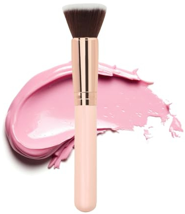 TRIXES Pennello fondotinta trucco rosa oro - Utensile kabuki professionale cosmetico per viso miscelazione crema liquida o polvere correttore illuminante - parte superiore piatta