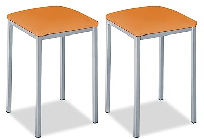 ASTIMESA - Taburetes de Cocina tapizado - Estructura sólida y Firme - Estructura Color Aluminio y Asiento en Polipiel - Color del Asiento: Naranja. Contenido: 2 Unidades. Medidas: 35 x 35 x 45 cm
